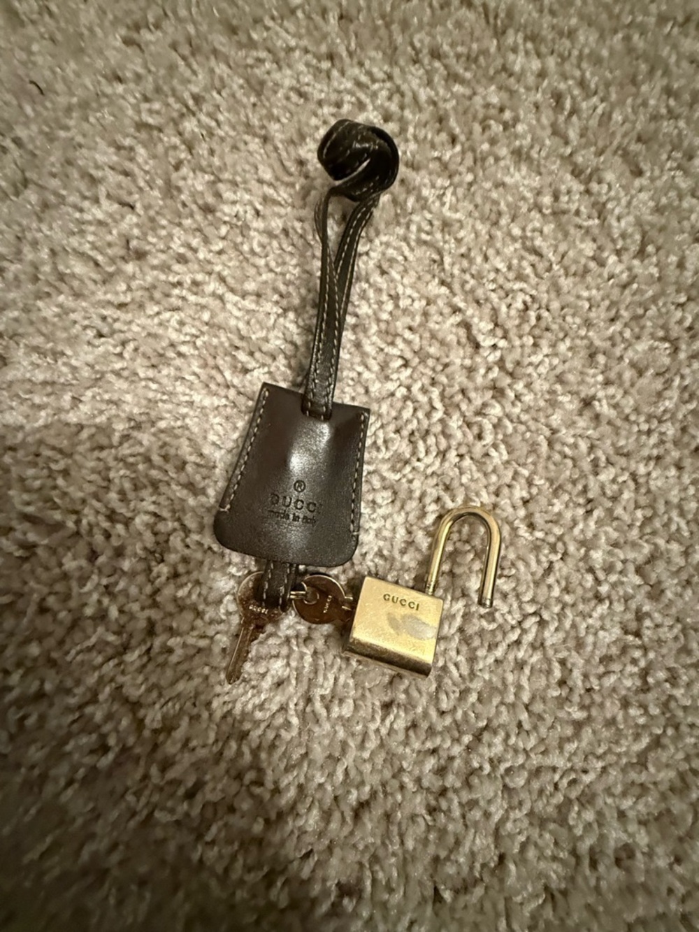 Gucci Gold Padlock Key Charm with Brown Leather holder A2